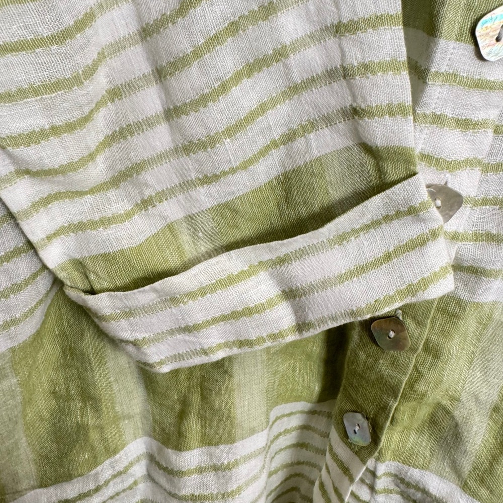 Habitat Womens Size L 100% Linen Striped Button Down Shirt Green White Relaxed - Picture 6 of 7